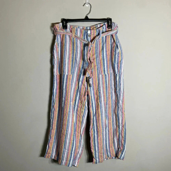 7 For All Mankind Striped Linen Wide Leg Pants Women's Size 10 Multicolor Ankle - Picture 3 of 16